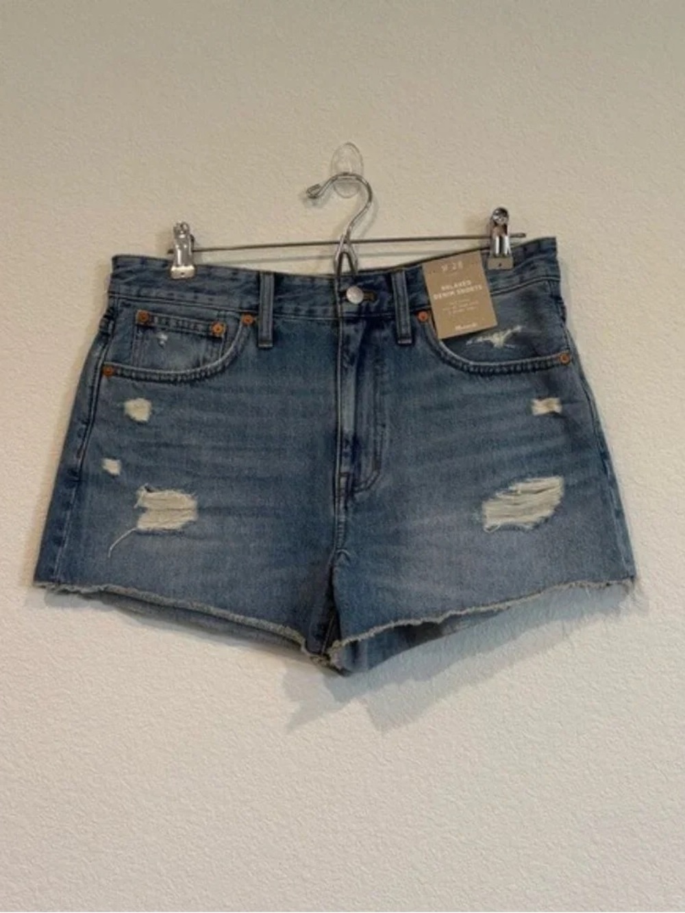 Madewell Distressed High-Rise Denim Shorts - Blue